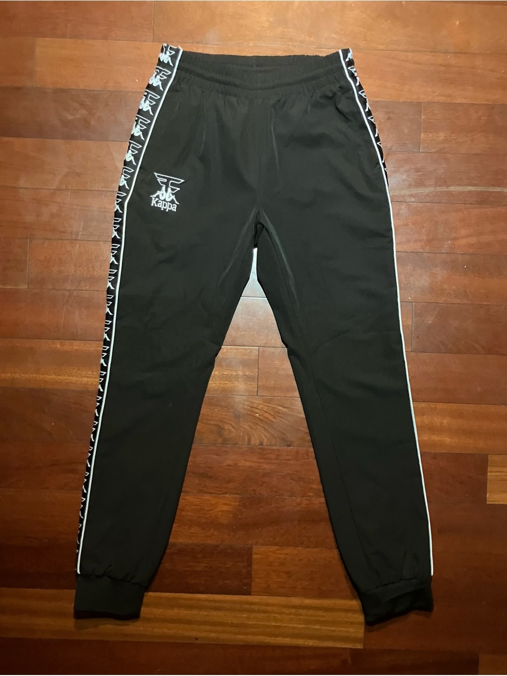 Kappa Kids Black Track Joggers with White Logo Trim